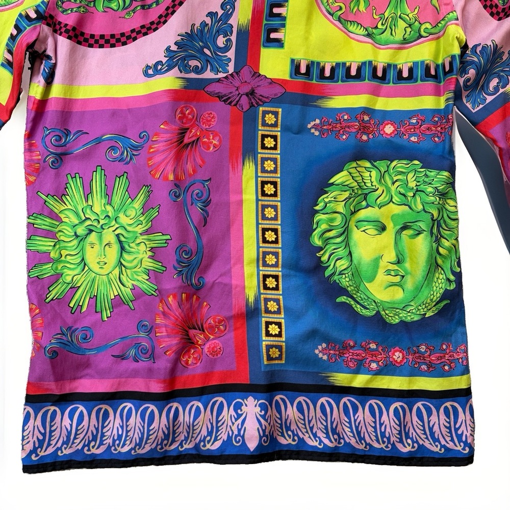 Versace Mens Medusa Graphic Print Silk Button Shirt Size 40 Colorful Art Design - Picture 8 of 16